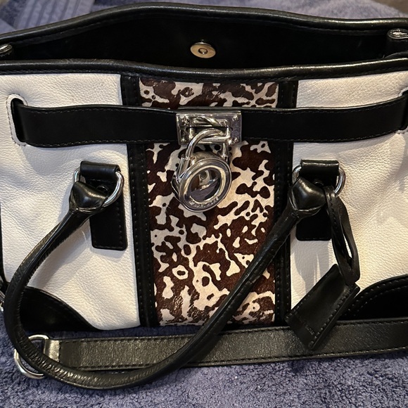 Michael Kors Handbags - Michael Kors Hamilton white and black pebbled leather with pony hair. RARE!